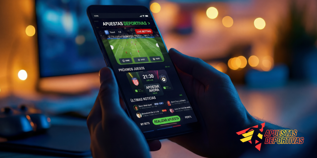 Hombre sonriente usando aplicación de apuestas